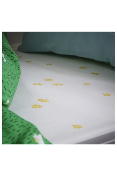 IKEA Skogsduva Children's Fitted Sheet, White-Yellow, 90X200 cm