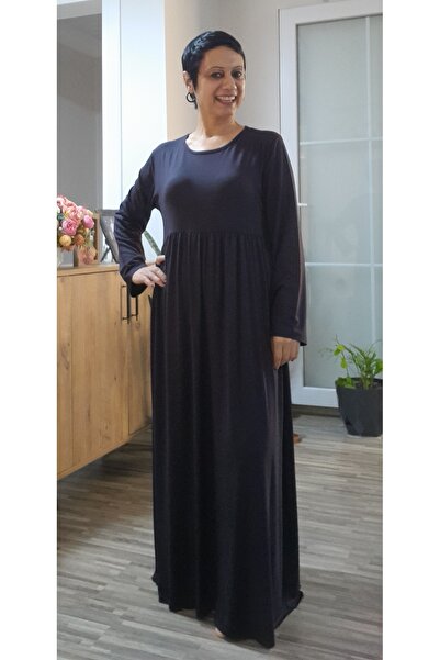 Mertcan Butik Black Front and Back Gathered, Loose-Fitting, Ankle-Length, Lon...