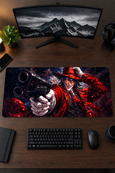 Alucard Hellsing 40x90 Gaming Oyuncu Mouse Pad Kaymaz Kauçuk Taban Büyük Boy Klavye Fare Altlığı Mousepad