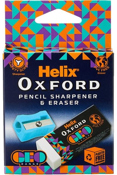 Helix Oxford Geo Eraser and Shrpener setOrange