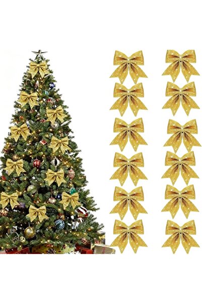LCHYI Christmas Tree Bows, Glitter Holiday Bow, Red/Gold Christmas Tree Bows ...
