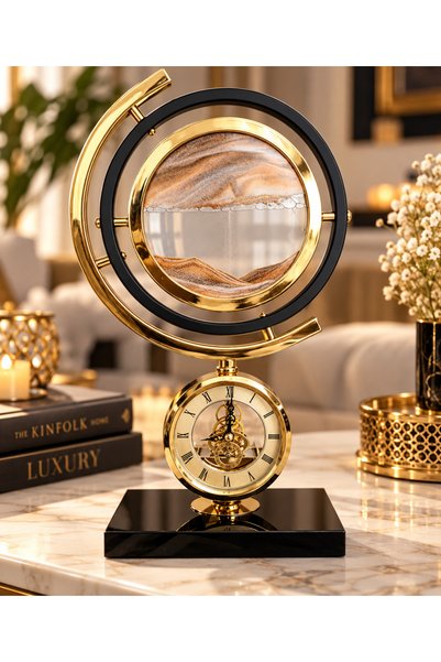 Banum Luxury Luxury Gold - Dekoratif Kum Saati ve Roma Rakamlı Masa Saati Premium Tasarım