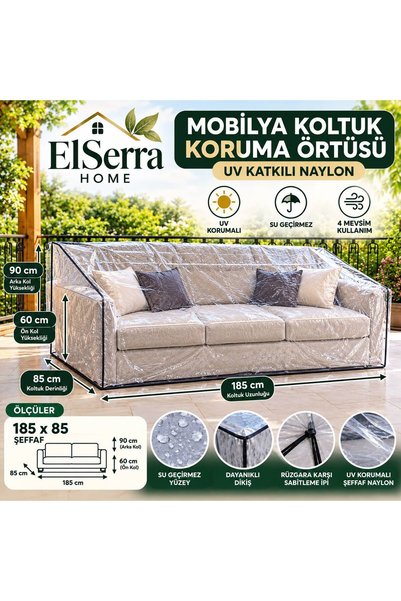 ElSerra Home 185x85 cm Şeffaf UV Katkılı Naylon Koltuk Koruma Örtüsü
