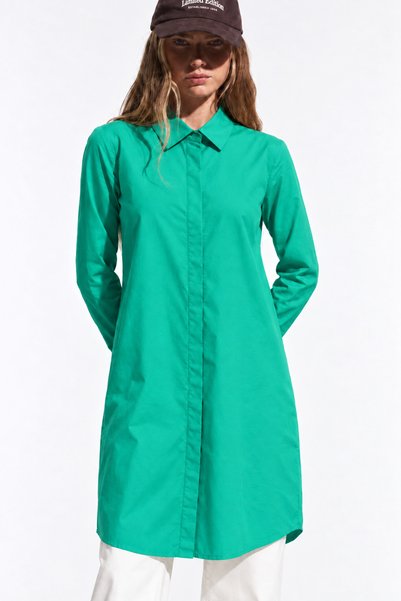 comstar Women's Long Sleeve Tunic Casual Buttoned Green Shirt