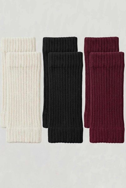 COTENCONCEPT 3 Pairs of Women's Short Ribbed Knit Accessory Leg Warmers