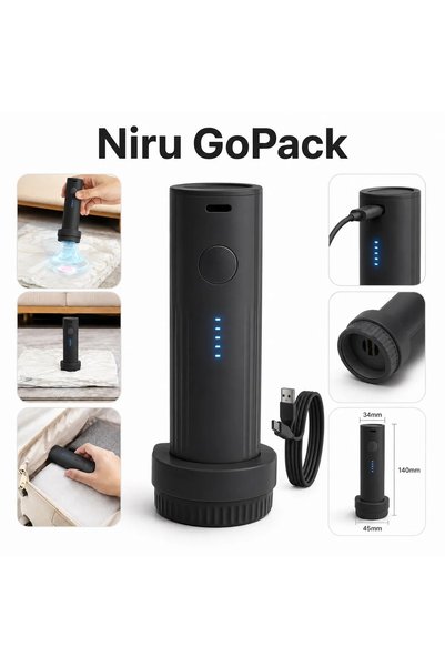 Niru Pompa de vid electrica fara fir GoPack™, USB-C, 1500mAh, pentru saci vidare haine, Negru