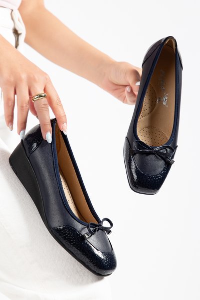 Elile Shoes Genuine Leather Wedge Heel Comfort Women's Shoes in Sizes 33-34-35 and up to Size 41-42
