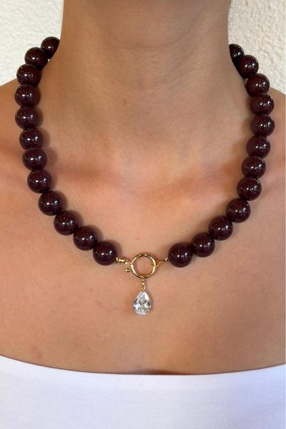 Charmist Eloria Drop Zircon Stone Acrylic Bead Necklace - Brown