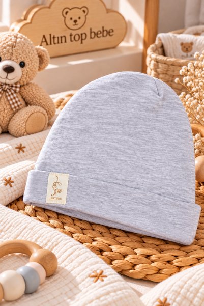 altıntop bebe Baby Cotton Nature Printed Gray Folded Newborn Baby Hat