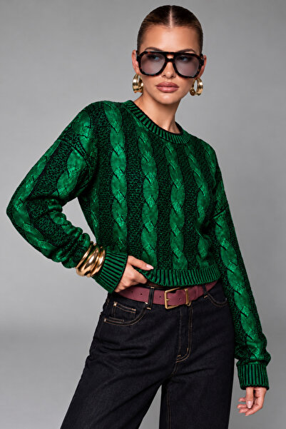 oshebu Women's Crew Neck Shiny Knit Sweater