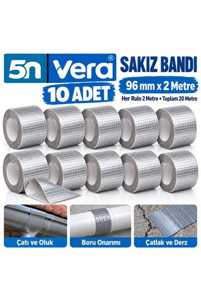 5N VERA Sakız Bant Çamur Bant 10’lu Paket 96 mm x 2 M Toplam 20 Metre Alüminy...