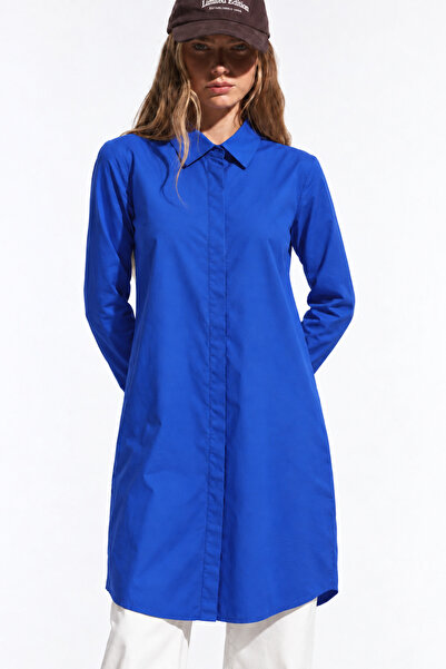 comstar Women's Long Sleeve Tunic Casual Buttoned S.Blue Shirt