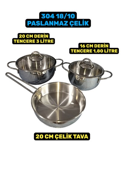 Akdeniz Linda 5 Parça 16-20 Cm Çelik Derin Tencere Çelik Tava Tencere Seti