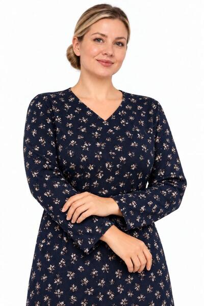 Sedef Moda Evi Navy Blue Mini Floral Patterned Cupped Comfortable Stylish Hij...