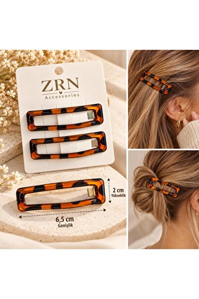 ZRN AKSESUAR Set of 2 Leopard Patterned Rectangular Hair Clips – Brown and Bl...