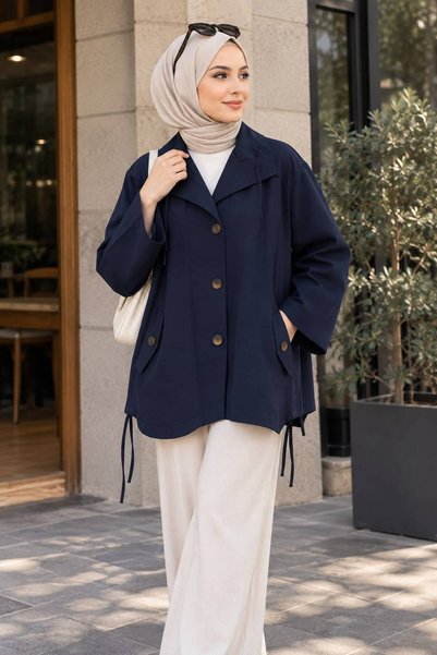 nviral Kadın Kolu ve Eteği Büzgülü Cepli Oversize Ceket