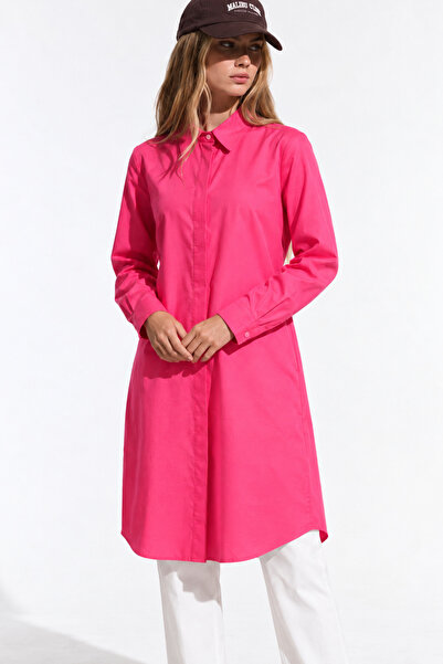 comstar Women's Long Sleeve Tunic Casual Buttoned Fuchsia Shirt