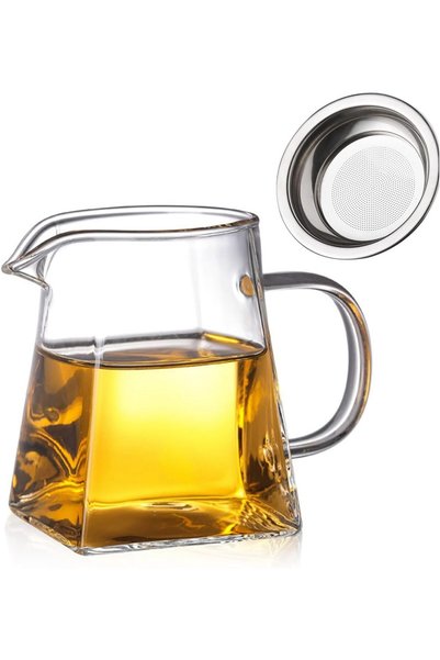 HOOPZOZA Square Glass Tea Pot with Infuser Lid Handle Stovetop Safe Teapot wi...