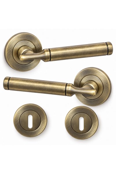 HOBİDABİ Bora Antique Yellow Round Rosette Room Door Handle, 1 Set (2 Handles)