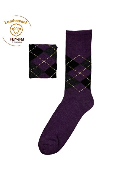 FENRA STUDIO Men's Winter Thermal Wool Warm Lambswool Purple Black Checked Socks