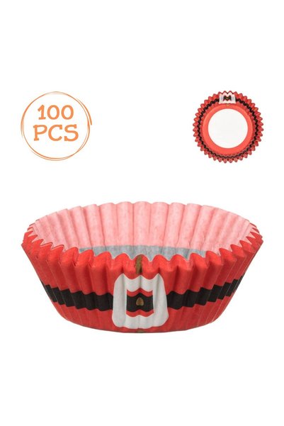 OEM Forme de Copt Cupcake din Hârtie Roșii Curea Moș Crăciun 10.5 cm – 100 bu...