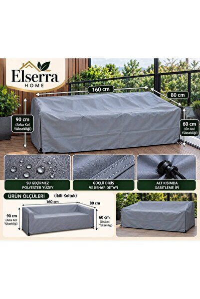 İkili Bahçe Koltuğu Koruma Örtüsü 160x80 cm Gri Su Geçirmez Polyester Branda