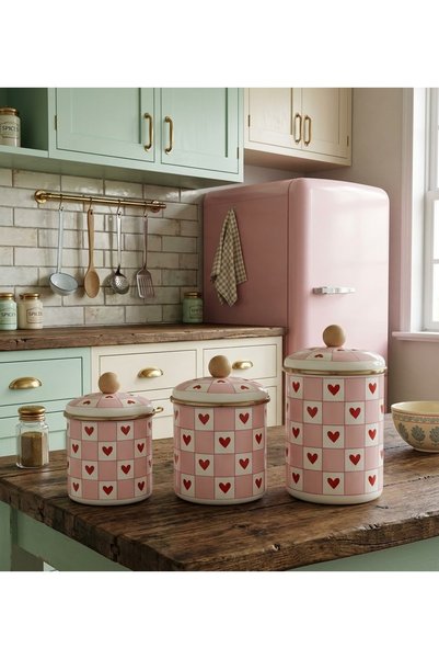 EMAYE EVİM 10-12-15 cm 3-Piece, Heart-Embedded Enamel Pink Spice Bowl