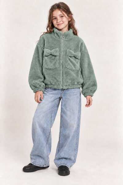 renkli diyar Girls' Plush Cardigan with Zipper