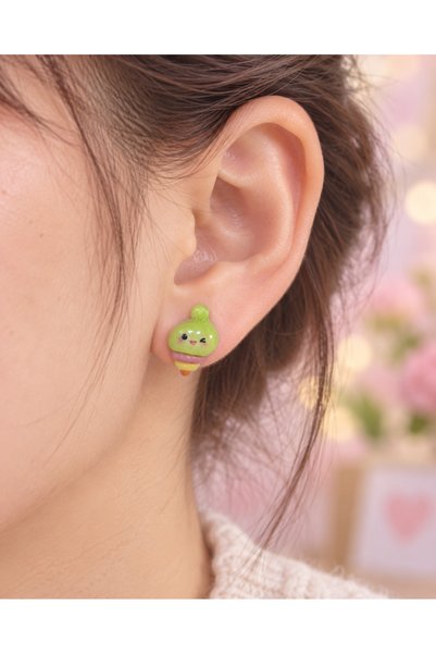 Eloré Green Rainbow Bunny Stud Earrings