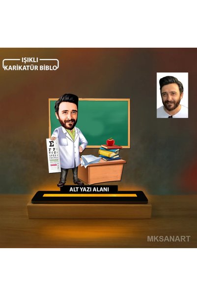 MK Sanart Fotoğraftan Kişiye Özel Göz Işıklı Karikatürlü Biblo Doğum Günü Hed...