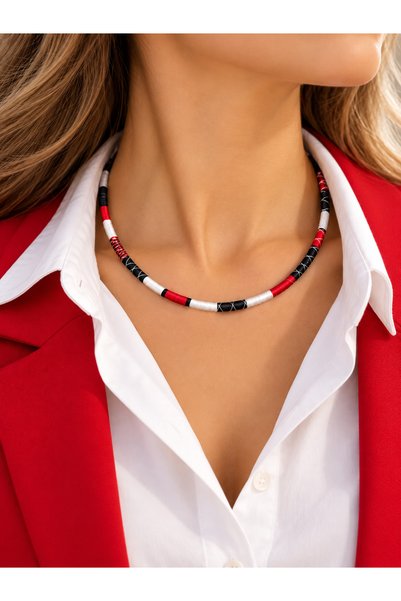 EL YAPIMI Red and White Ethnic Wrap Necklace