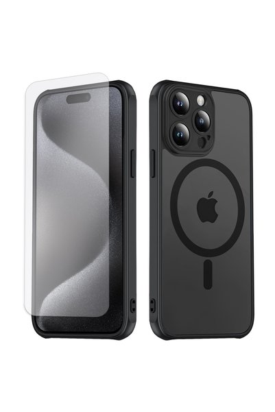 ERBORD Husă MagSafe pentru iPhone 15 Pro Max, Hibridă Mată Lens Pro, Negru + ...