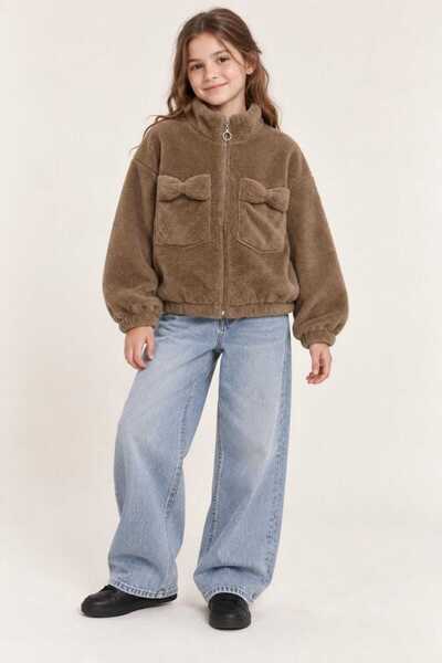 renkli diyar Girls' Plush Cardigan with Zipper