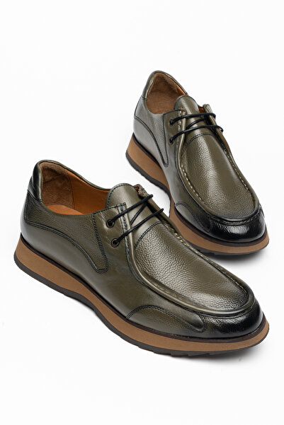 simplicity Men's Genuine Leather Khaki Green Lace-Up Casual Daily Shoes