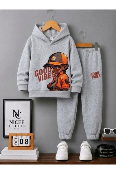 Leto Lykia SET DE TRENING PENTRU COPII (GOOD VIBES COCUK KIŞLIY BASKIY PRINT)