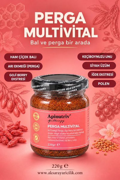 Aksaray Arıcılık Arı Ekmeği Bal Goji Berry ve Keçiboynuzu Karışımı Perga Multivital 220 g