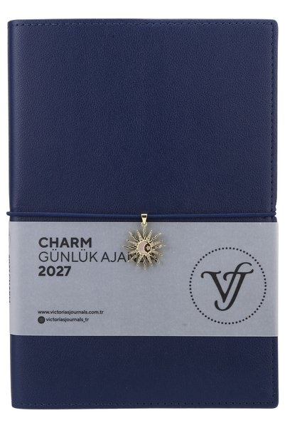 Victoria's Journals Charm-2027 Year Daily Agenda A5 - Changeable Interior and Charm. Gold-Plated Edge.-Dark Blue