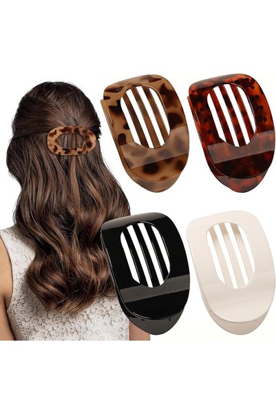 GENERAL 4 PCS Flat Hair Clips, Round Lay Down Hair Claw Clips for Women Girls...