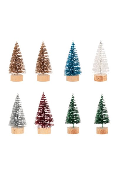 OEM Set 8 Mini Brazi Decorativi de Crăciun 10 cm cu Glitter și Bază din Lemn ...