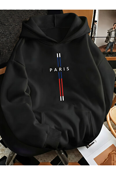 one button Unisex Men'S/Women's Premium Vertical Paris Printed Hooded Oversiz...