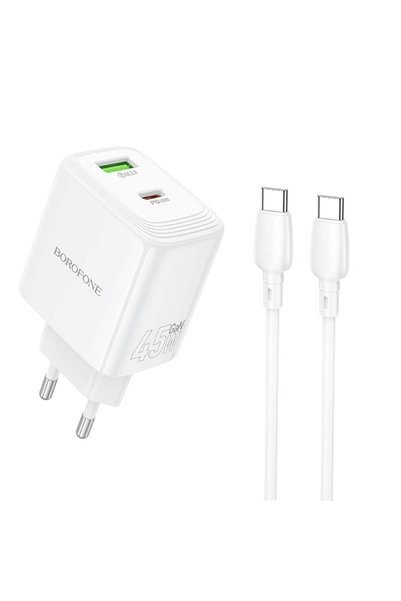 Borofone Φορτιστής τοίχου BN30 GaN – USB-A + Type C – QC 3.0 PD 45W με καλώδι...