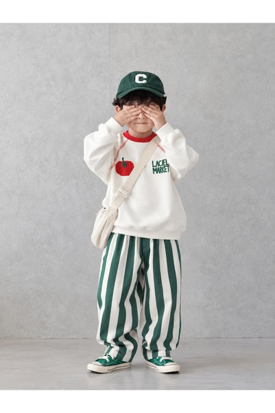 Laciel Prs Tomato Club Tomato Printed Sweatshirt + Striped Denim Pants Kids Set