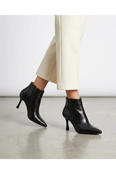 Chantaky Black Crocodile Printed Thin Heeled Women's Boots