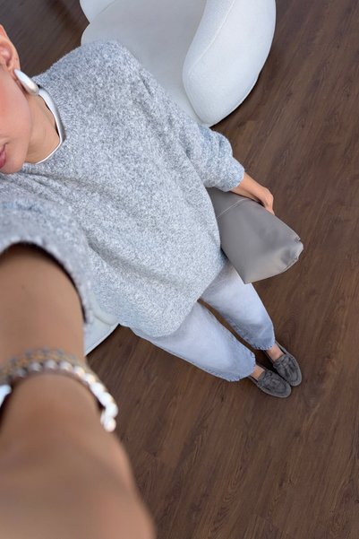 HAZELANNA Kırçıllı Gri Soft Bisiklet Yaka Kazak