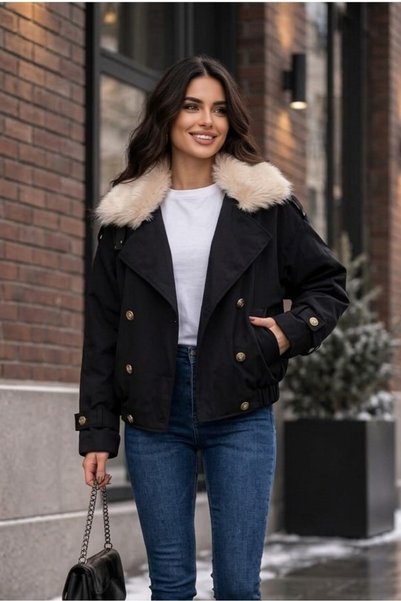 Aysan Moda Kürk Yaka Bel Lastikli Trench