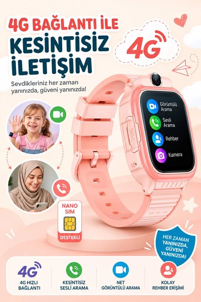 VİRELUX 4G Akıllı Çocuk Saati Sim Kartlı GPS Rota Takipli Kameralı Görüntülü ...