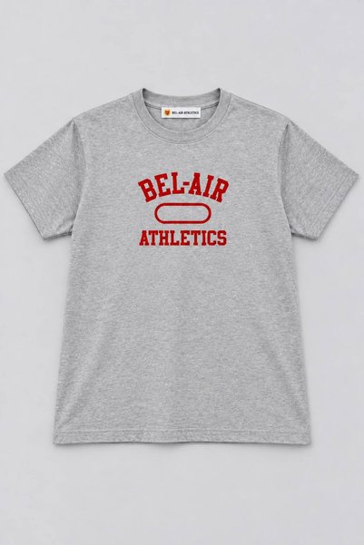 Generic Brand Bel-Air Athletics Gray Melange Red Printed T-Shirt Crew Neck Sh...