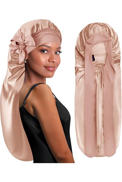 BONNET QUEEN قبعة نوم كبيرة للضفائر من الحرير، قبعة قابلة للطي طويلة جدًا للض...