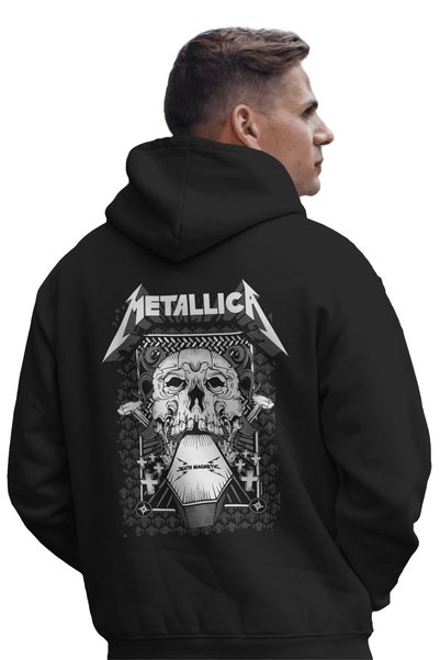 SEVBANO Hanorac cu glugă premium, supradimensionat, unisex, cu imprimeu Metal...