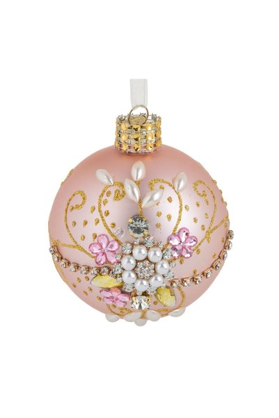 OEM Ornament Brad de Crăciun Glob din Sticla Roz Mat cu Margele Ø9 cm – Decor...